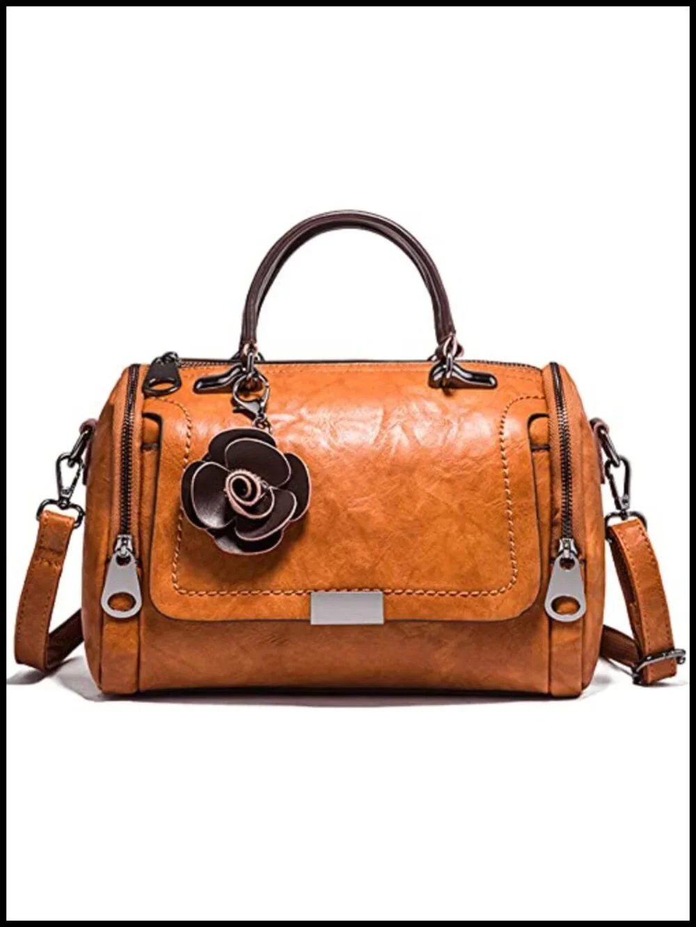 Faux Leather Satchel Bag Top Handle Crossbody Shoulder Purse Floral Zipper